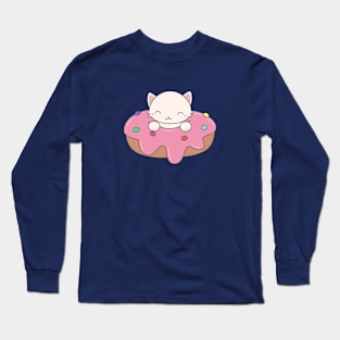 Kawaii Cat in a donut t-shirt Long Sleeve T-Shirt